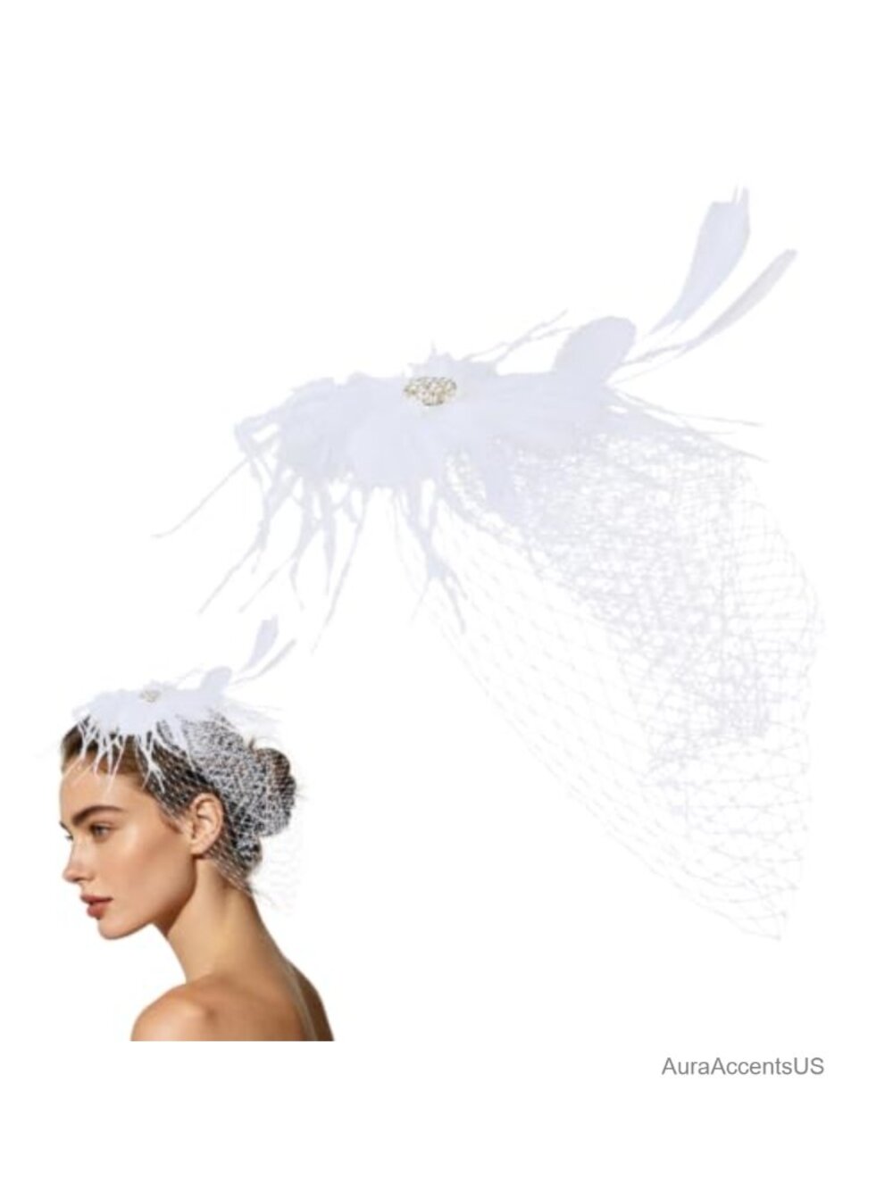 Feather Mesh Veil Fascinator Clip